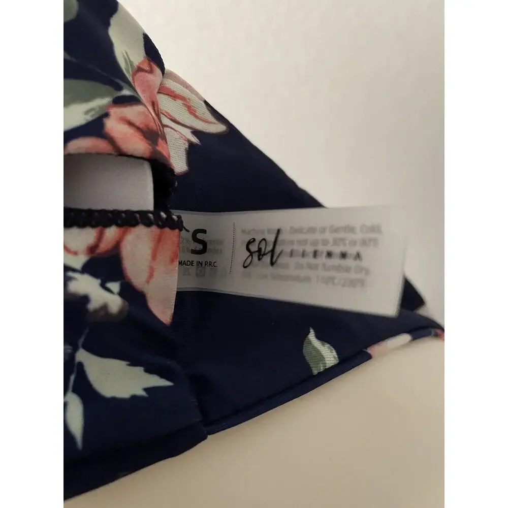 Sol Sienna Swim  Bikini Top Triangle Floral Print Swimwear